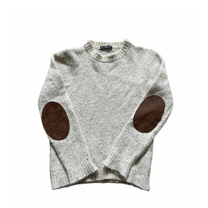 Dsquared Alpaca Wool Gray Brown Elbow Patches Speckled Crewneck Sweater
